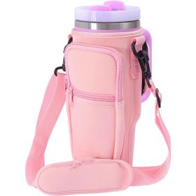 Water Bottle Carrier Bag Fit For 40oz Tumbler With Handle, Water Bottle Holder Bag With Adjustable Shoulder Strap  For Hiking Travelling Camping (Color: pink)