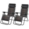 2 Pieces Folding Patio Rattan Zero Gravity Lounge Chair